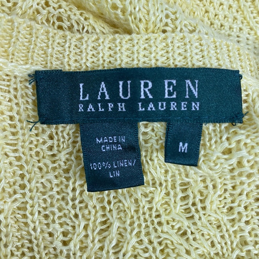 Lauren Ralph Lauren Sweater Womens Medium Yellow Cable Knit Linen 3/4 Sleeve - Picture 4 of 10